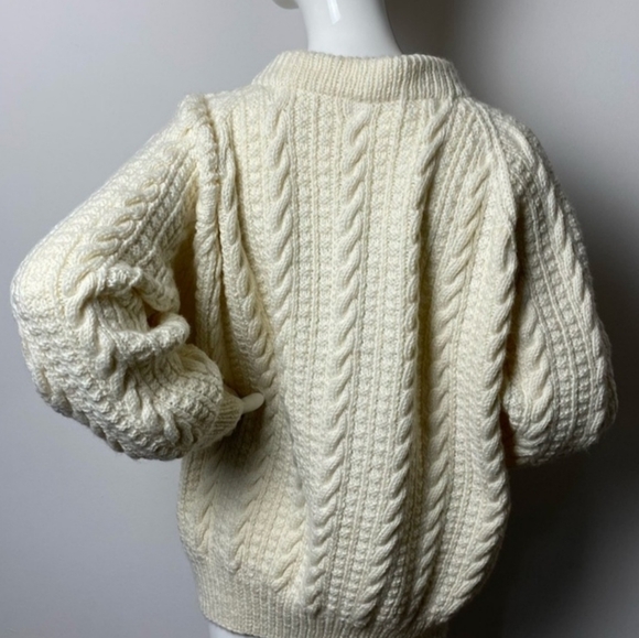 Chunky Hand Knit Wool Cardigan Cream - Picture 4 of 7